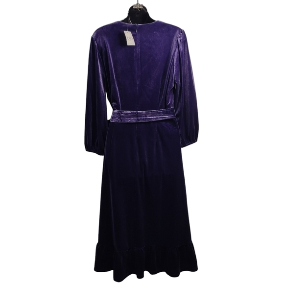 CATO Women's Purple Velvet V-Neck Ruffled Wrap Dress Size Large NWT - Picture 4 of 11